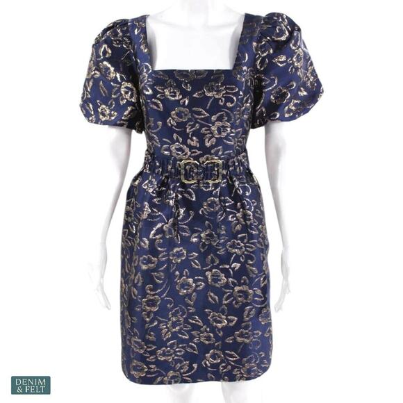 Lilly Pulitzer Kasslyn Navy Gold Puff Floral Brocade Party Pocket Dress Size 6 - Picture 8 of 14
